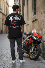 Load image into Gallery viewer, Aprilla black printed oversized unisex T-shirt
