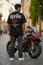 Load image into Gallery viewer, Aprilla black printed oversized unisex T-shirt
